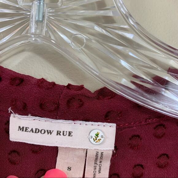 Anthropologie Meadow Rue Silk Burgundy Swiss Dot Tie Neck Blouse - Picture 4 of 9